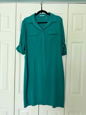 T Tahari Teal Collared Shirt Dress
